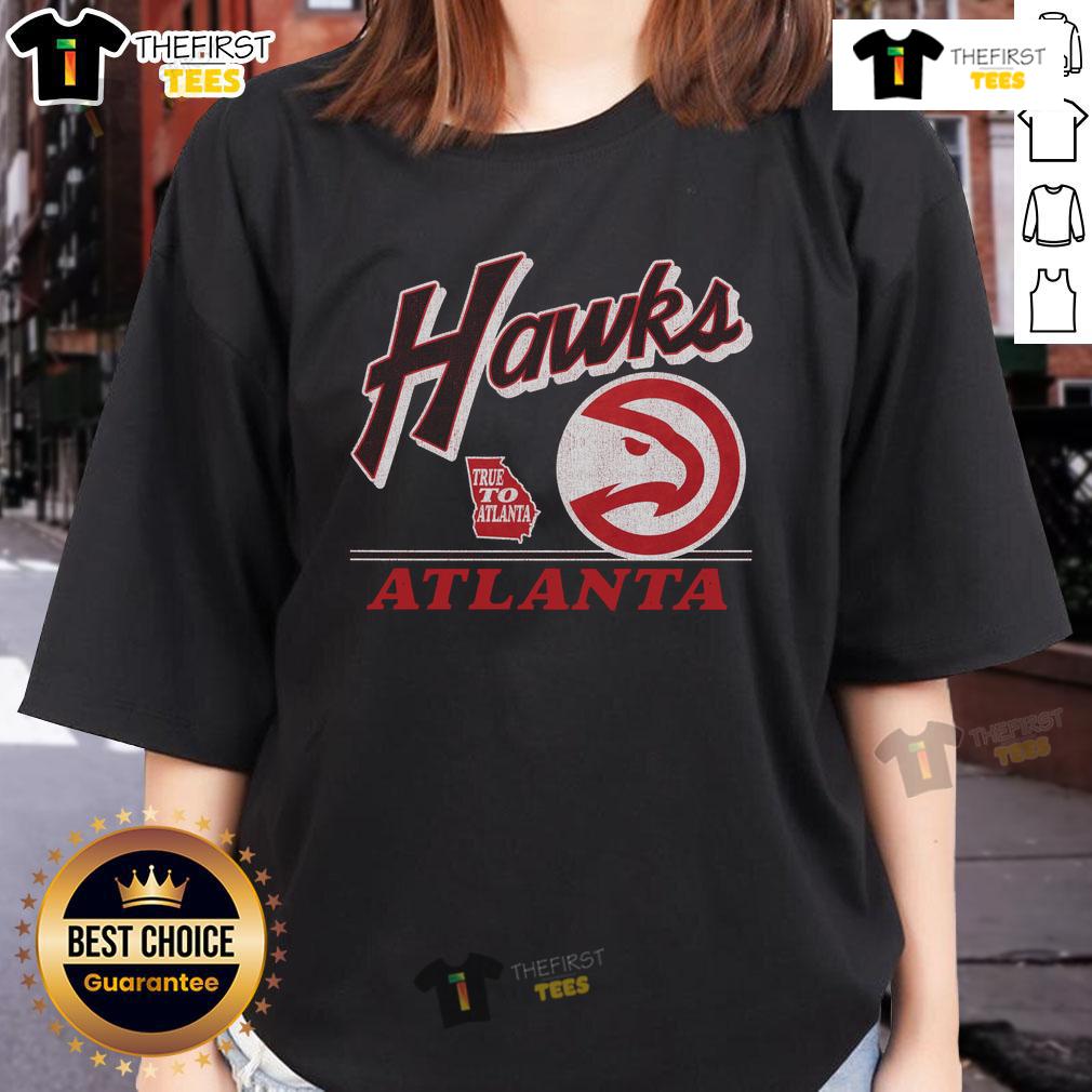 Vintage Atlanta Hawks ladies tee featuring a stylish design, perfect for fans showcasing team spirit and retro flair.