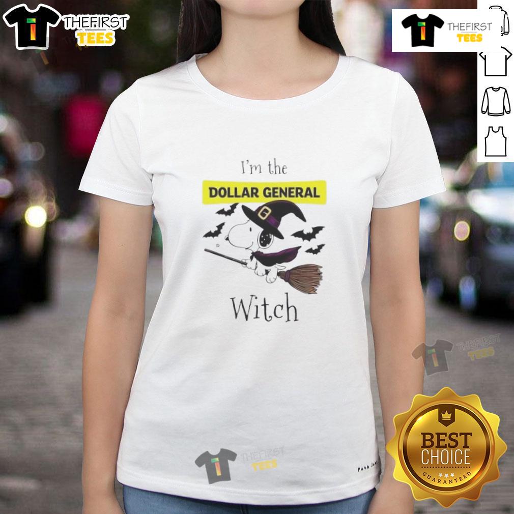 Top Dollar General X Snoopy 'I'm The Witch' Halloween Ladies Tee featuring playful witch design for festive style.