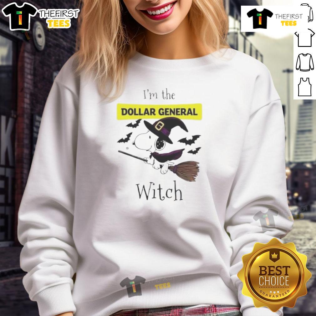Top Dollar General X Snoopy I'm The Witch Halloween Sweatshirt featuring colorful graphics perfect for festive wear.