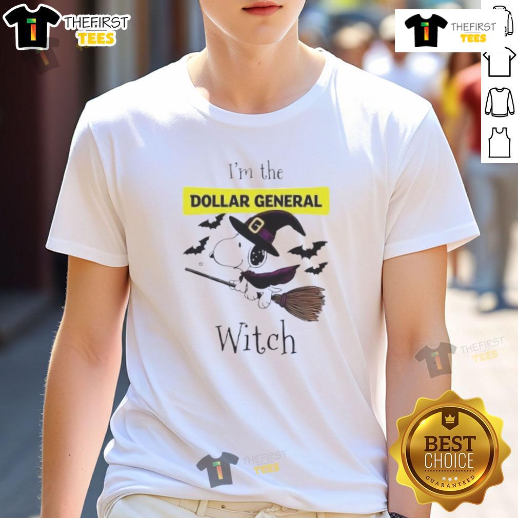 Alt Text: Top Dollar General X Snoopy Halloween T-Shirt featuring 'I'M The Witch' design, perfect for spooky season fun.