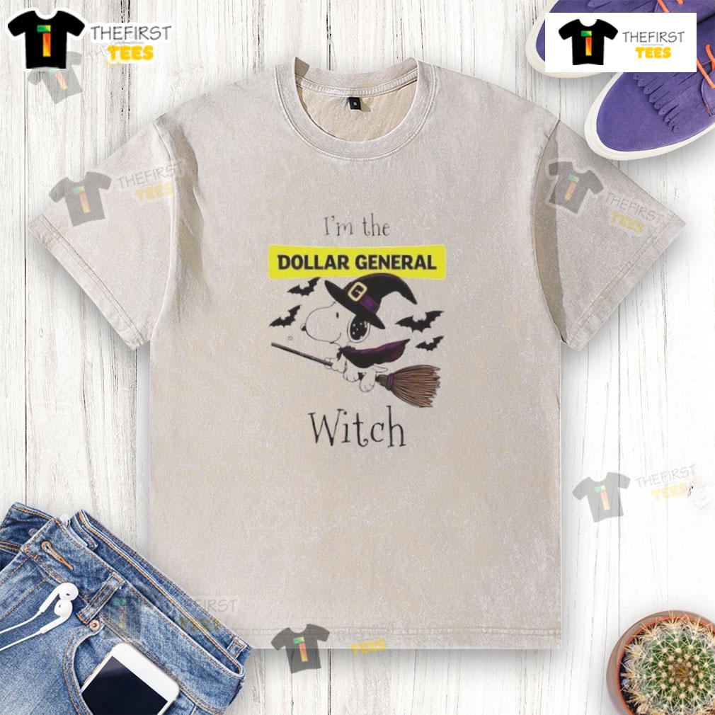 Alt Text: Top Dollar General X Snoopy I'm The Witch Halloween washed t-shirt featuring a fun Halloween graphic design.