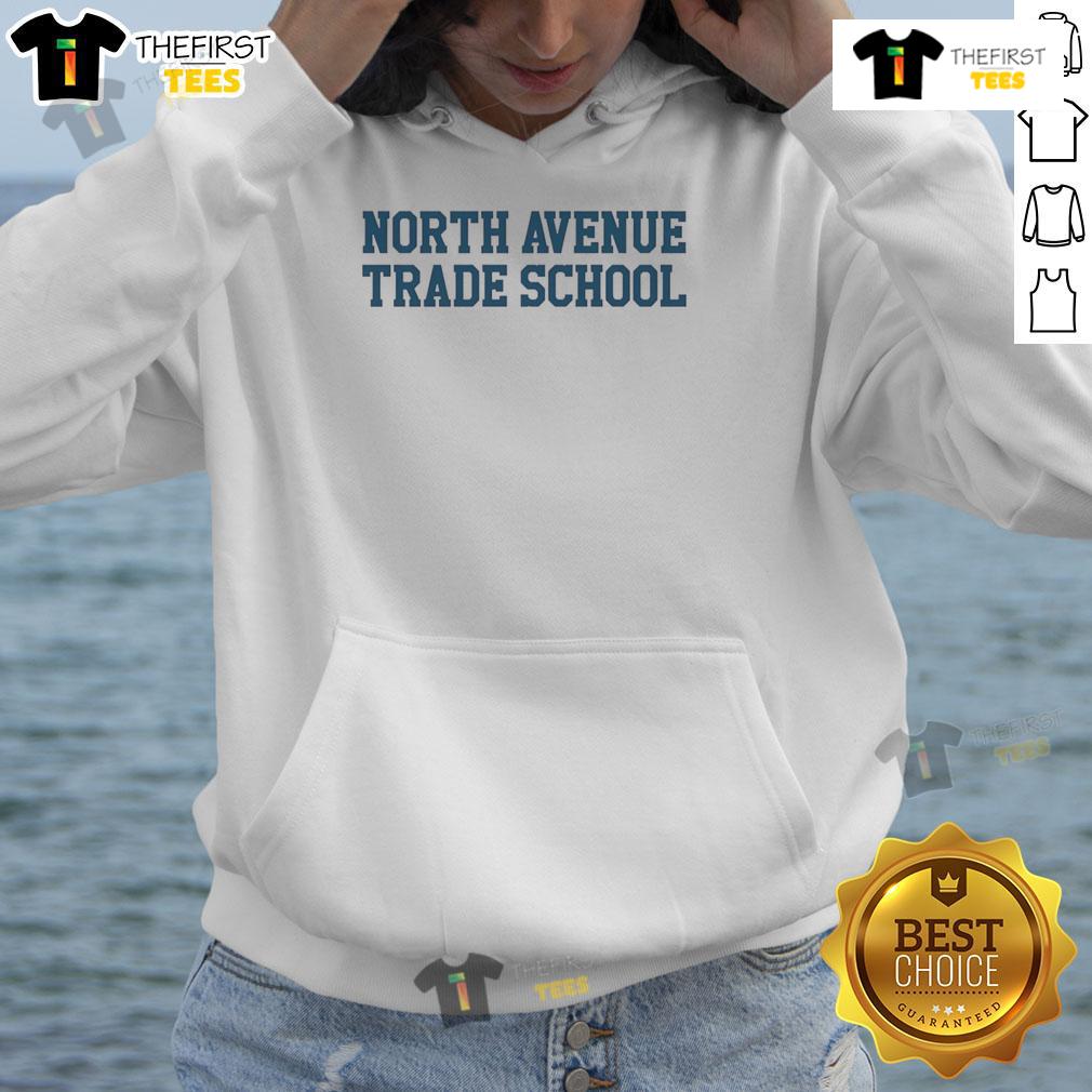 Top North Avenue Trade School hoodie in navy blue, featuring the school's logo on the front, perfect for students and alumni.