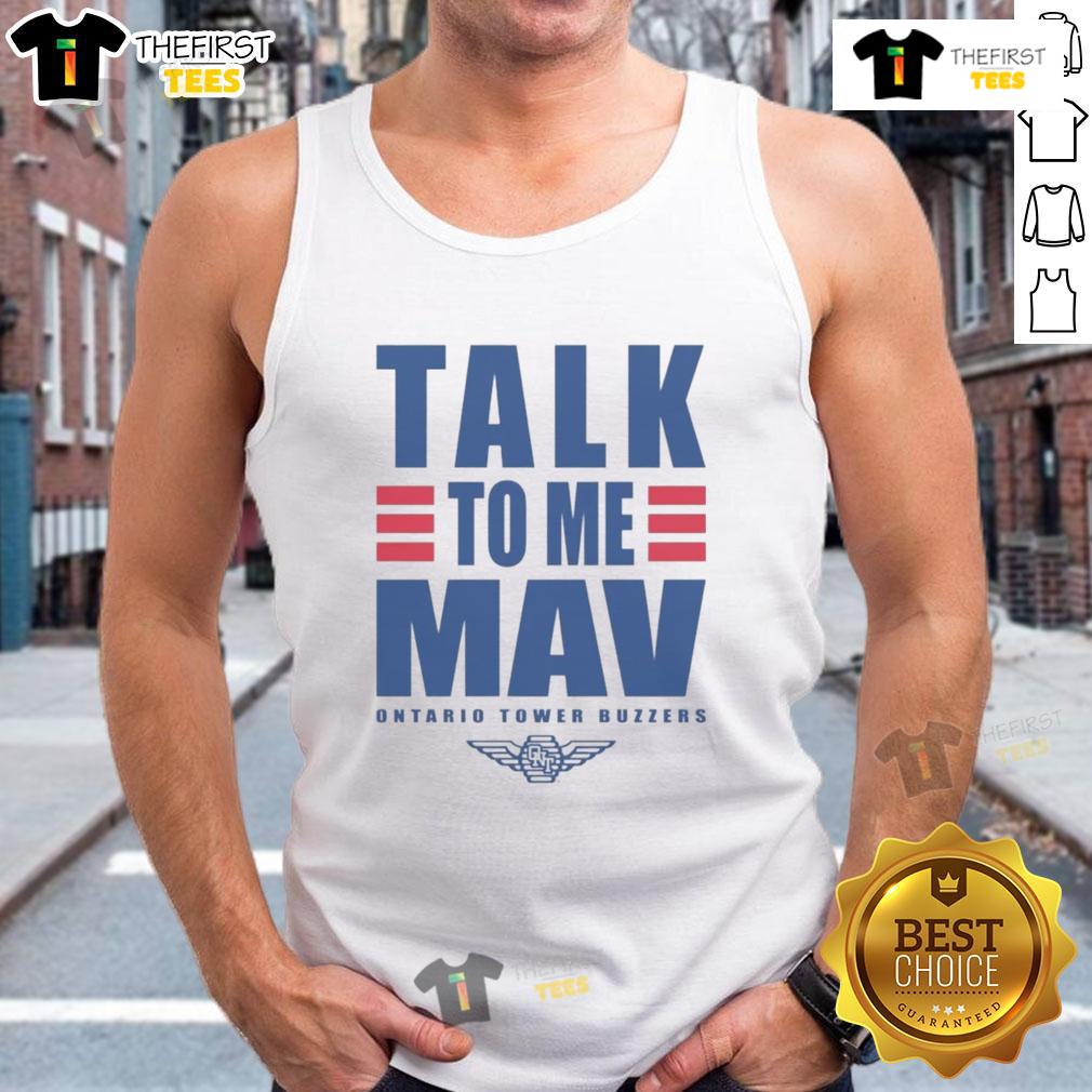 Alt Text: Top Ontario Tower Buzzers Talk To Me Mav tank top featuring vibrant colors and a trendy design for summer fashion.