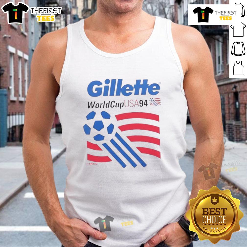 Top Patriots Gillette World Cup USA '94 tank top featuring vintage design and team logo for soccer fans.