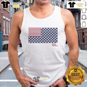 Top-SL American Flag with Light Bulbs Tank Top design featuring a vibrant flag print, perfect for patriotic summer wear.