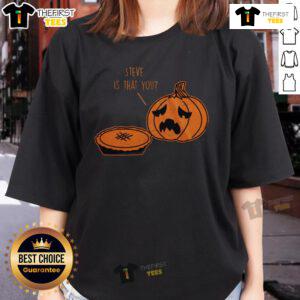 Funny Halloween Thanksgiving pumpkin pie joke ladies tee featuring playful graphic design for festive celebrations.