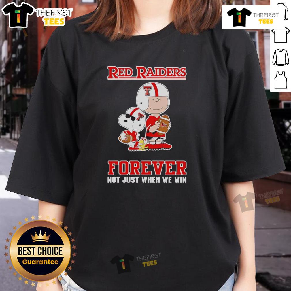 Alt Text: Top Texas Tech Red Raiders Charlie Brown cartoon Forever ladies tee featuring vibrant graphics and stylish design.
