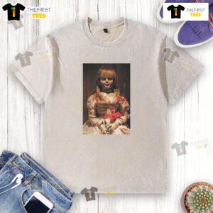 Top The Conjuring Last Rites Annabelle washed t-shirt featuring a vintage design and horror movie theme, perfect for fans.