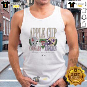 Stylish tank top featuring Washington State Cougars and Washington Huskies football helmets for Apple Cup rivalry.