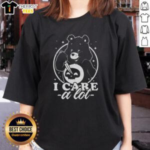 Alt Text: Cute Death Bear I Care A Lot ladies tee featuring a playful bear design, perfect for casual and fun outfits.