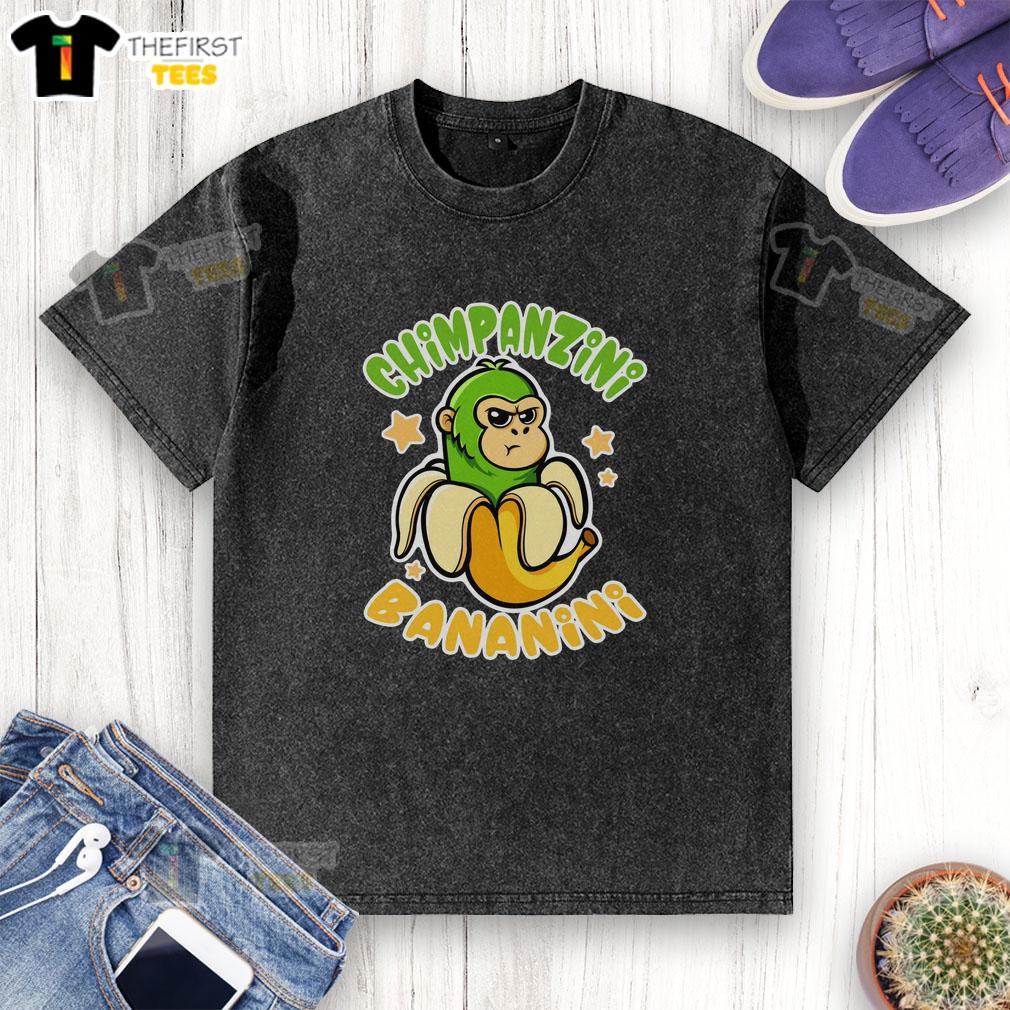Alt Text: Funny Brainrot Chimpanzini Bananini washed t-shirt featuring a playful chimpanzee design and vibrant colors.