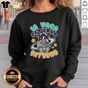 Funny Brainrot La Vaca Saturno Saltunita sweatshirt featuring a whimsical cow design, perfect for casual wear and humor lovers.