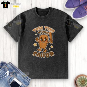 Funny Brainrot Tung Tung Tung Sahur washed t-shirt featuring playful graphics and vibrant colors for casual wear.