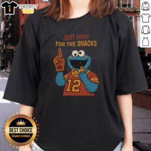 Funny I'm Just Here For The Snacks Cookies Monster ladies tee featuring a playful design perfect for snack lovers.