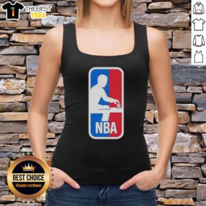 Funny NBA logo parody tank top featuring a humorous twist on the classic basketball emblem, perfect for sports fans.