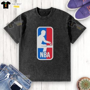 Funny NBA logo parody on a washed t-shirt, featuring a playful twist on the classic basketball emblem design.
