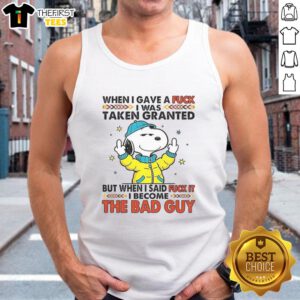 Alt Text: Happy Snoopy wearing a tank top with 'When I Gave A F*ck I Was Taken' design, perfect for casual summer outfits.