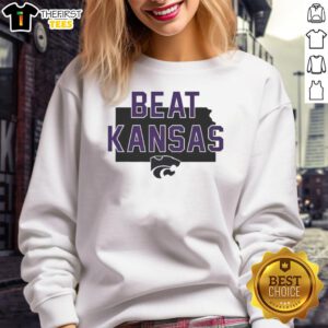 Alt Text: Hot Kansas State Wildcats beat Kansas slogan sweatshirt, showcasing team spirit and pride in vibrant colors.