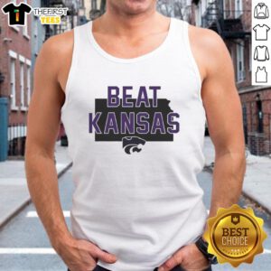 Alt Text: Hot Kansas State Wildcats Beat Kansas slogan tank top, perfect for game day and showing team spirit.