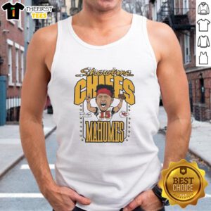 Hot Patrick Mahomes Kansas City Chiefs football caricature on a signature tank top, perfect for fans.