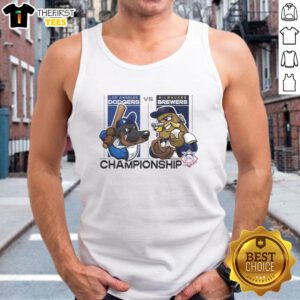 Los Angeles Dodgers vs Milwaukee Brewers 2025 National Championship tank top featuring vibrant mascot design.