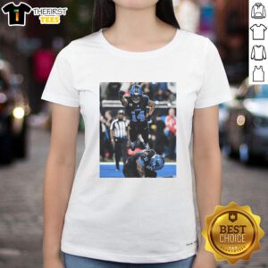 Official Detroit Lions Spiderman Amon-Ra St. Brown Superman ladies tee featuring vibrant graphics and a stylish design.