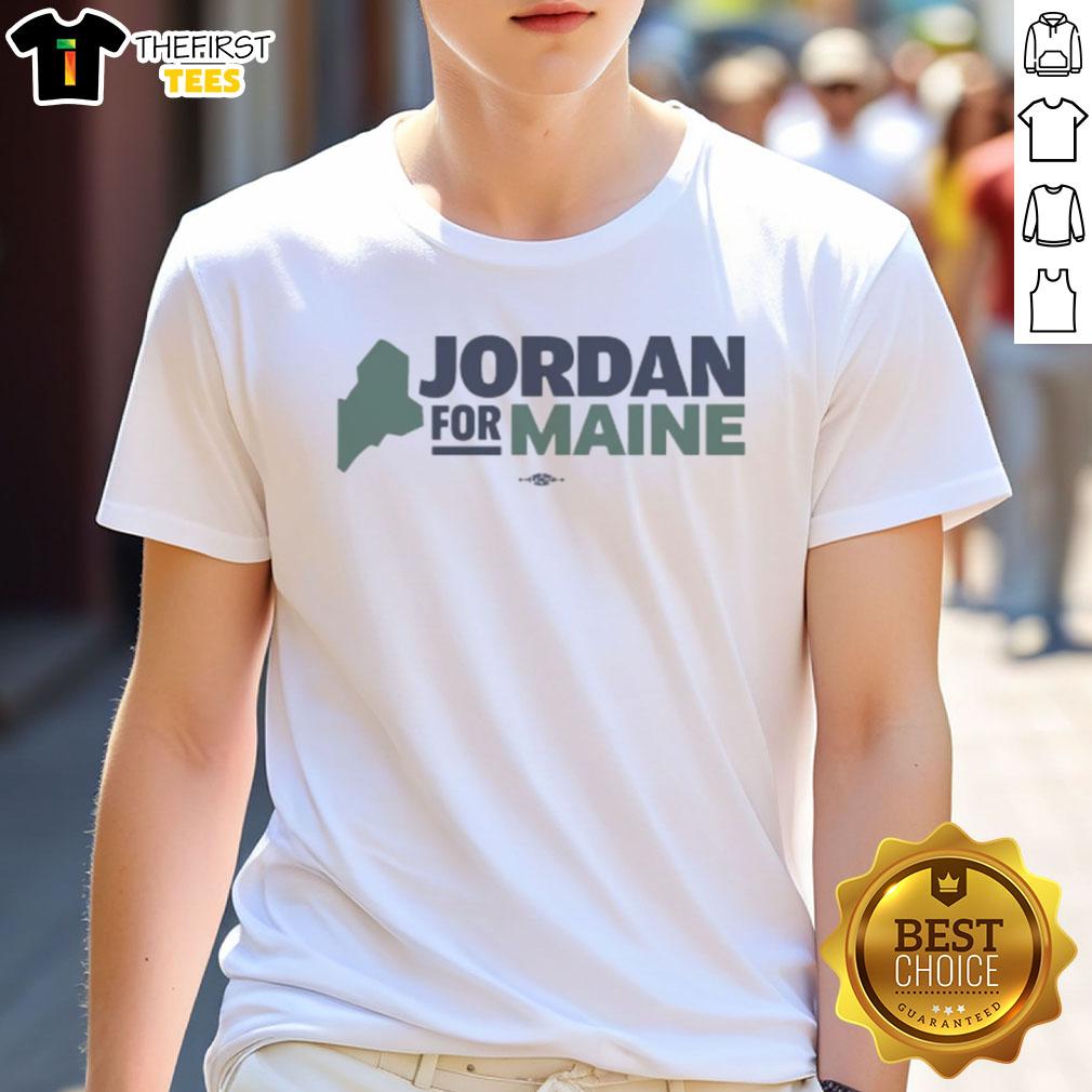 Official Jordan For Maine T-Shirt featuring bold design and vibrant colors, perfect for supporters of Jordan's campaign.