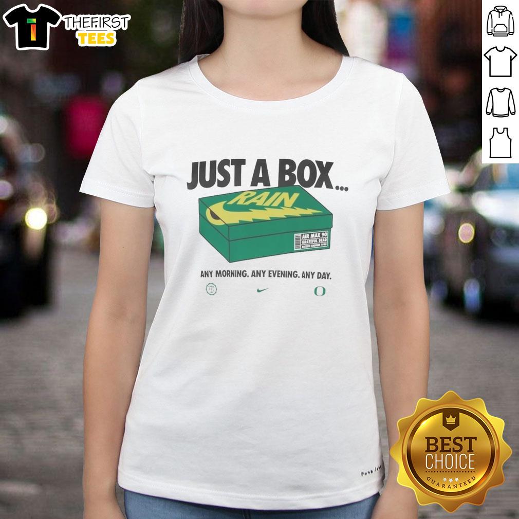 Official Oregon Ducks Box of Rain Tee for ladies featuring vibrant team colors and logo, perfect for fans and casual wear.