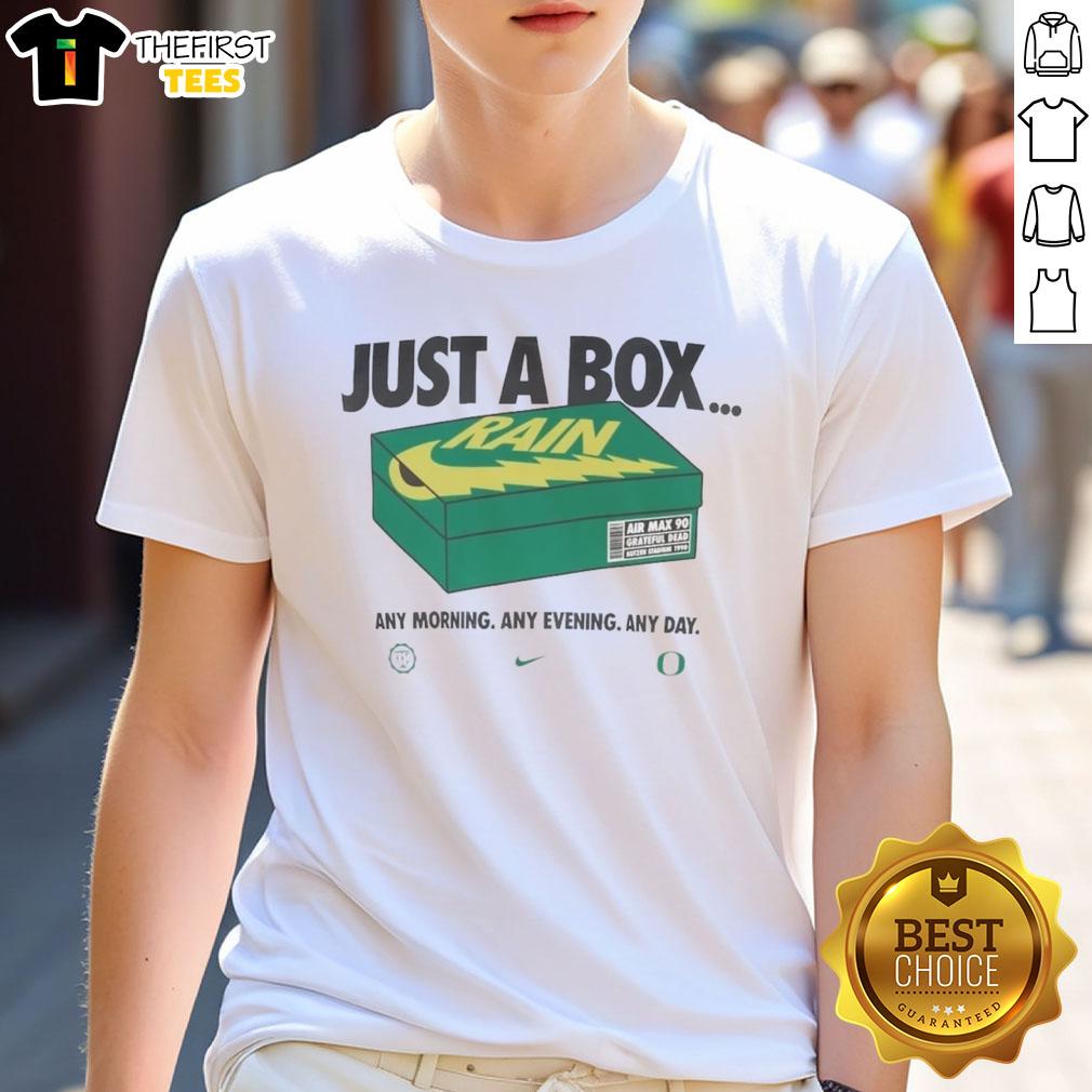 Official Oregon Ducks Box Of Rain T-Shirt featuring a unique box design, perfect for fans of the Oregon Ducks.