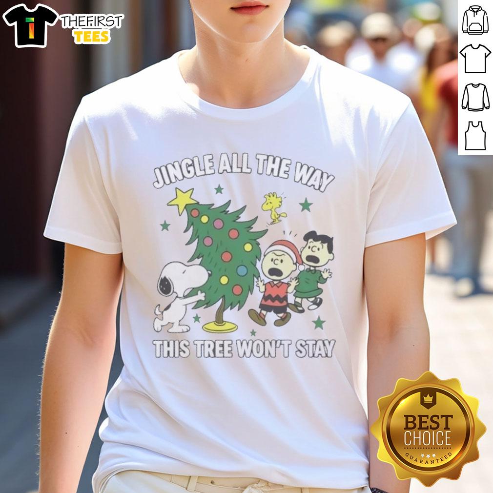 Original Peanuts Snoopy and Friends Christmas T-Shirt featuring 'Jingle All The Way' design with festive graphics.