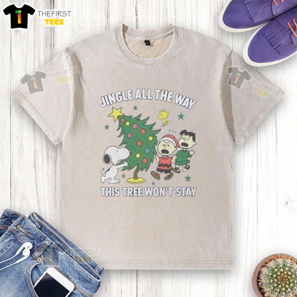Original Peanuts Snoopy and Friends Jingle All The Way Christmas T-Shirt featuring festive designs and vibrant colors.