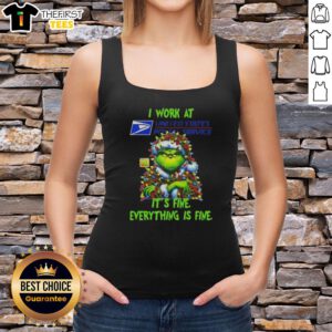 Premium Grinch Christmas Tree tank top featuring 'I Work At Its Fine Everything Is Fine' design for festive style.