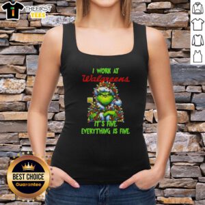 Premium Grinch Christmas Tree tank top from Walgreens, featuring festive design with 'It's Fine, Everything Is Fine' slogan.