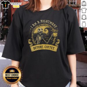 Premium 'I Am A Nightmare Before Coffee' Ladies Tee featuring a fun coffee-themed graphic, perfect for coffee lovers.