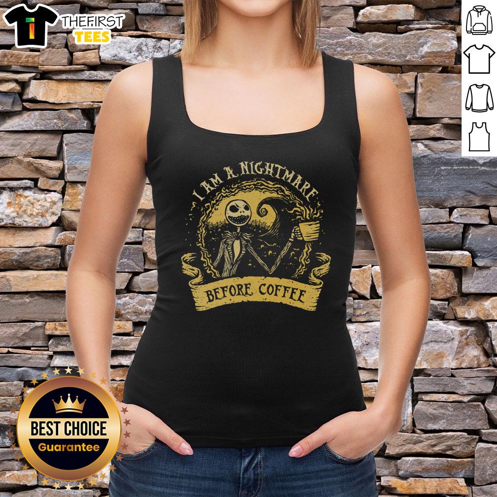 Premium 'I Am A Nightmare Before Coffee' tank top featuring a fun graphic, perfect for coffee lovers and Halloween fans.
