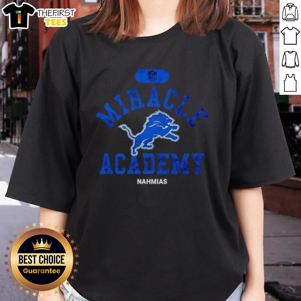 Alt Text: Premium NFL Detroit Lions Miracle Academy Nahmias Ladies Tee featuring vibrant team colors and stylish design.