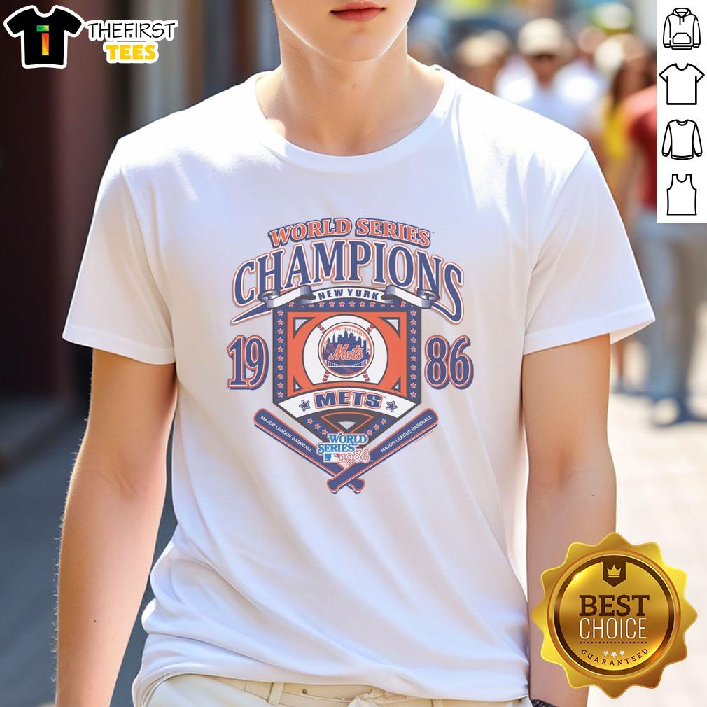 Premium New York Mets White Cooperstown World Series Champions Arch T-Shirt featuring team logo and vintage design.
