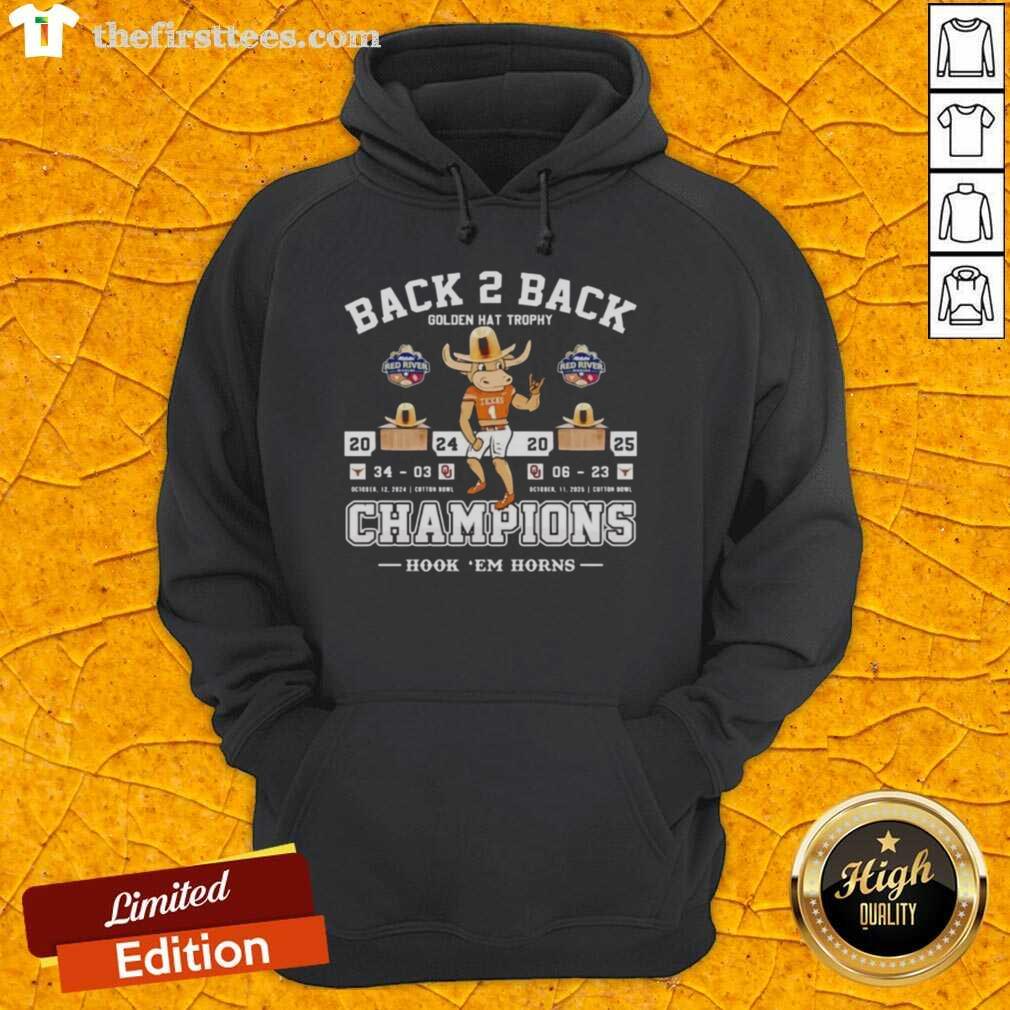 Alt Text: Premium Texas Longhorns hoodie celebrating back-to-back Golden Hat Trophy champions against Oklahoma Sooners 2025.