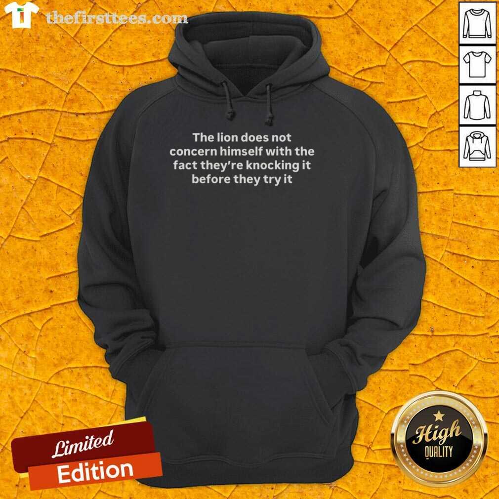 Premium hoodie featuring 'The Lion Does Not Concern Himself' quote, perfect for bold fashion statements and unique style.