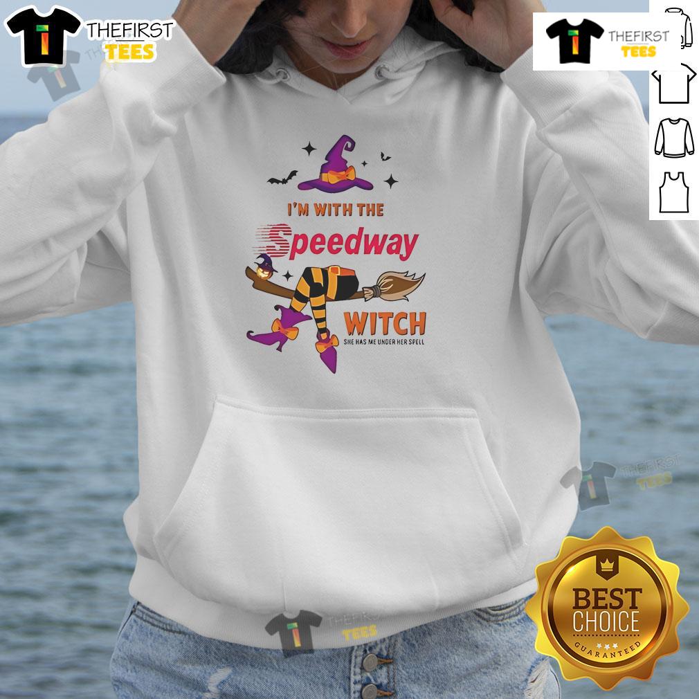 Pretty Speedway Halloween hoodie featuring a witch casting a spell, perfect for festive fall celebrations.