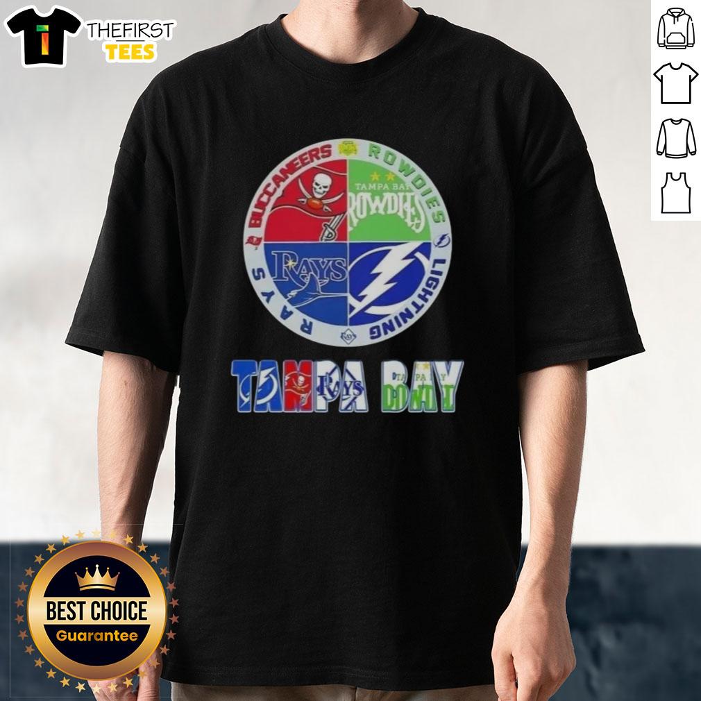 Pretty Tampa Bay Sports T-Shirt featuring Buccaneers, Rowdies, Lightning, and Rays logos for fans of all teams.