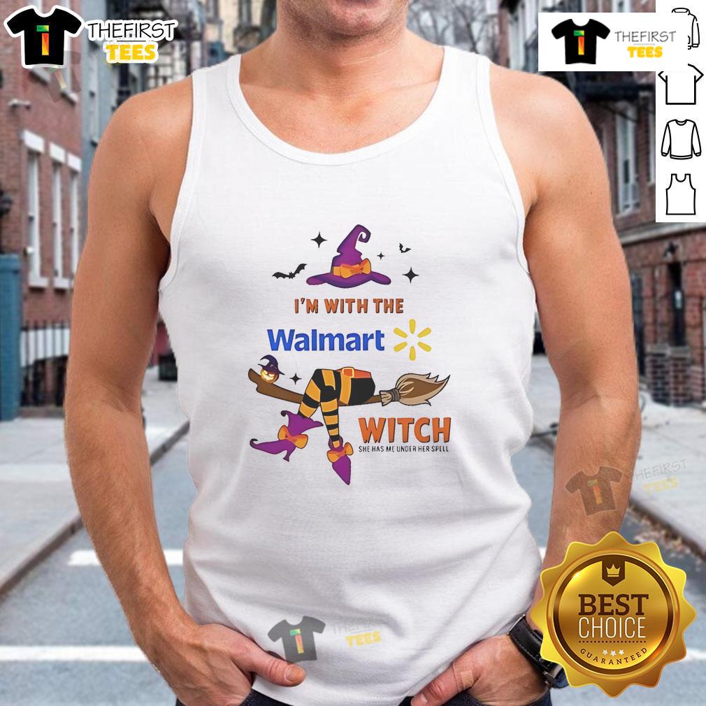 Pretty Walmart Halloween tank top featuring a witch graphic and the phrase 'I'm With The Witch, She Has Me Under Her Spell.'