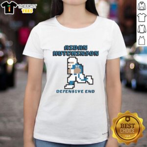 Top Aidan Hutchinson Detroit Lions Defensive End Pixel Ladies Tee featuring vibrant design and team colors.