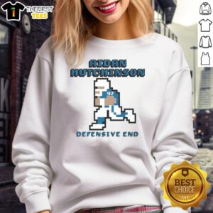Top Aidan Hutchinson Detroit Lions Defensive End pixel sweatshirt featuring vibrant graphics and team colors.