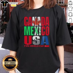Stylish women's tee featuring FIFA World Cup 2026 design for Canada, Mexico, and USA fans.