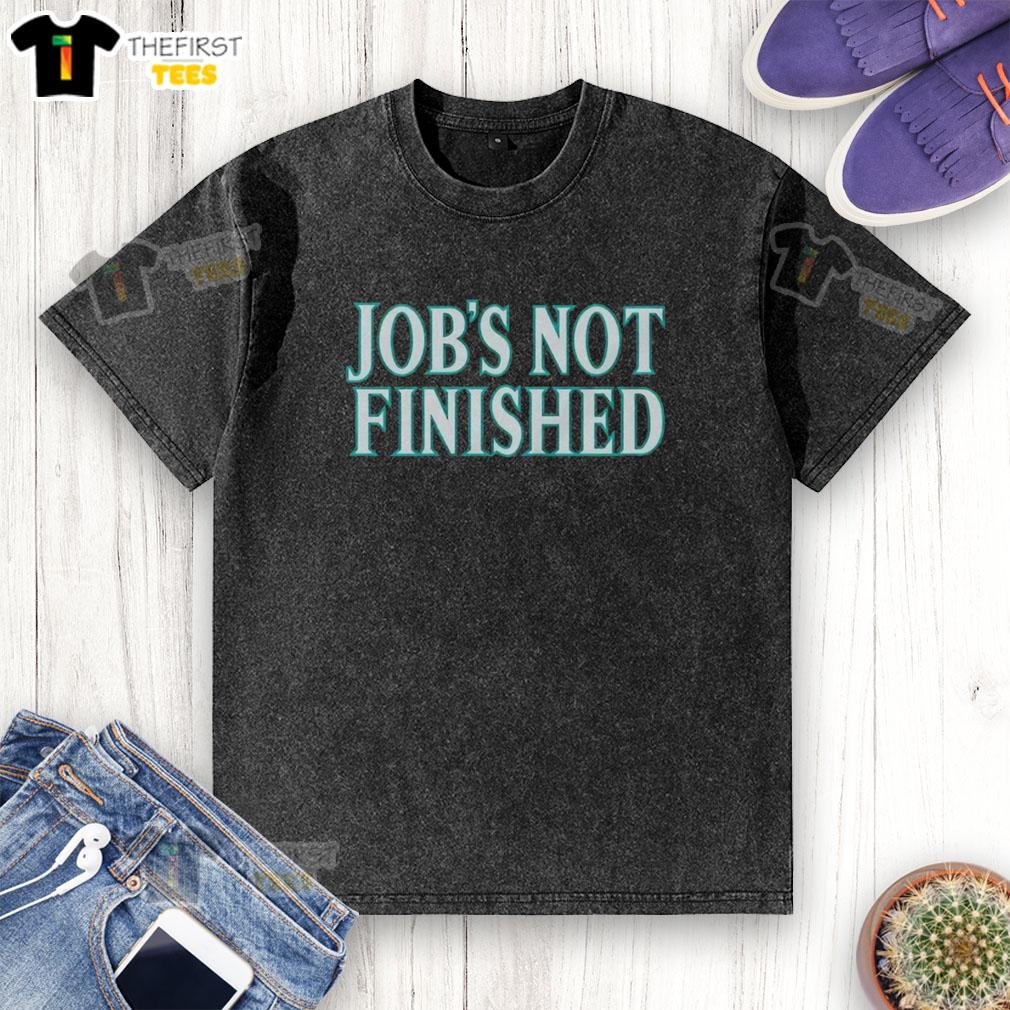 Alt Text: Top Seattle Mariners Jobs Not Finished Washed T-Shirt featuring team logo and vintage design for baseball fans.