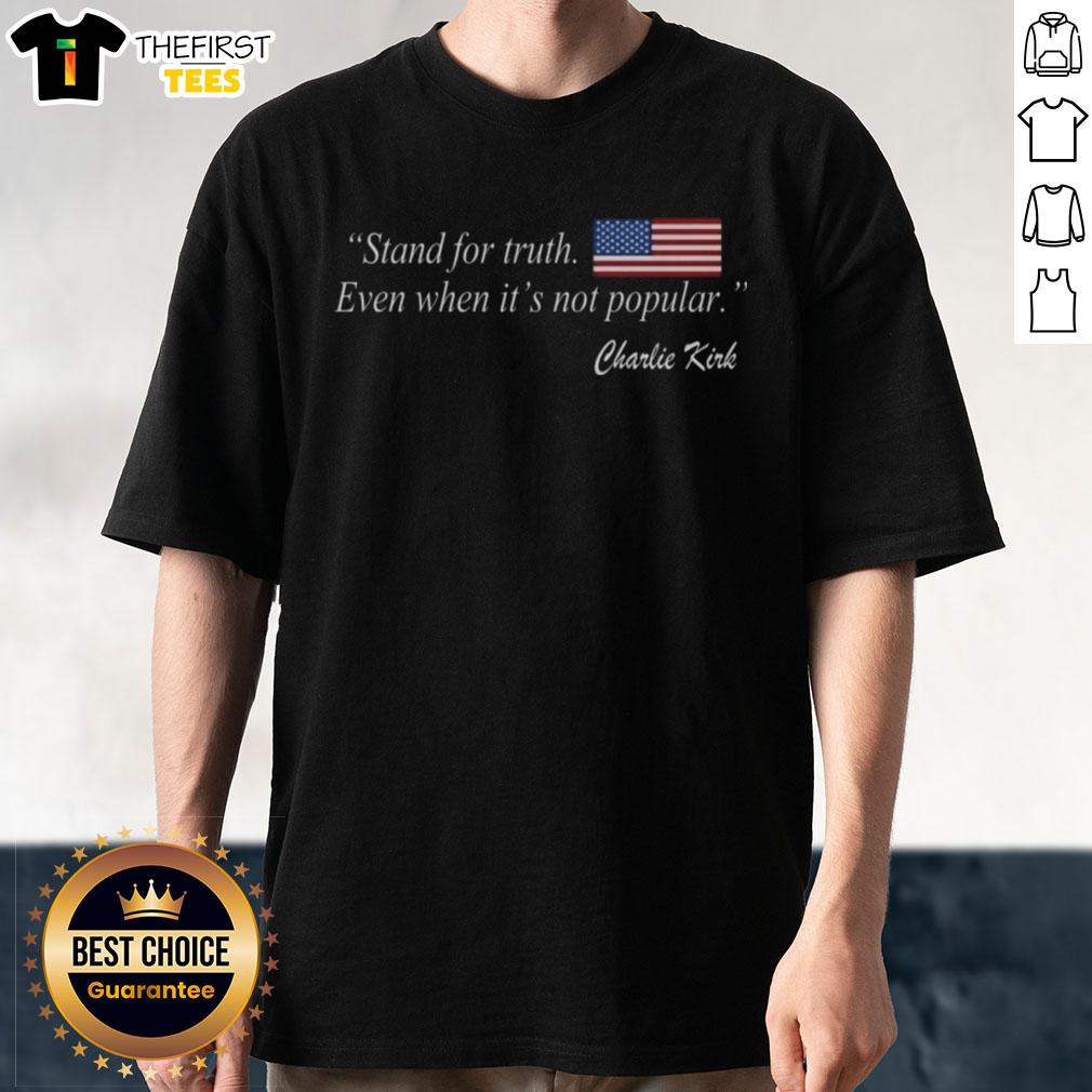 Charlie Kirk 'Stand For Truth' US Flag T-Shirt showcasing patriotic design and bold message for freedom and integrity.