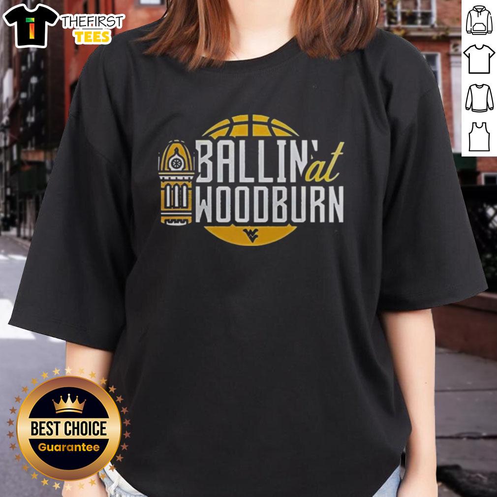 Top WVU Basketball 'Ballin' at Woodburn Ladies Tee featuring vibrant colors and stylish design for Mountaineers fans.