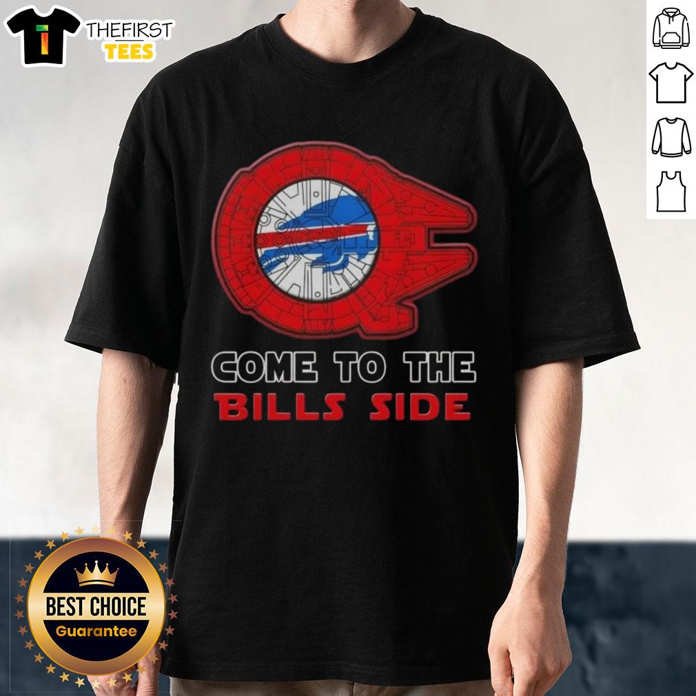 Awesome Star Wars Come To The Buffalo Bills Side T-Shirt featuring iconic characters and team colors for fans.