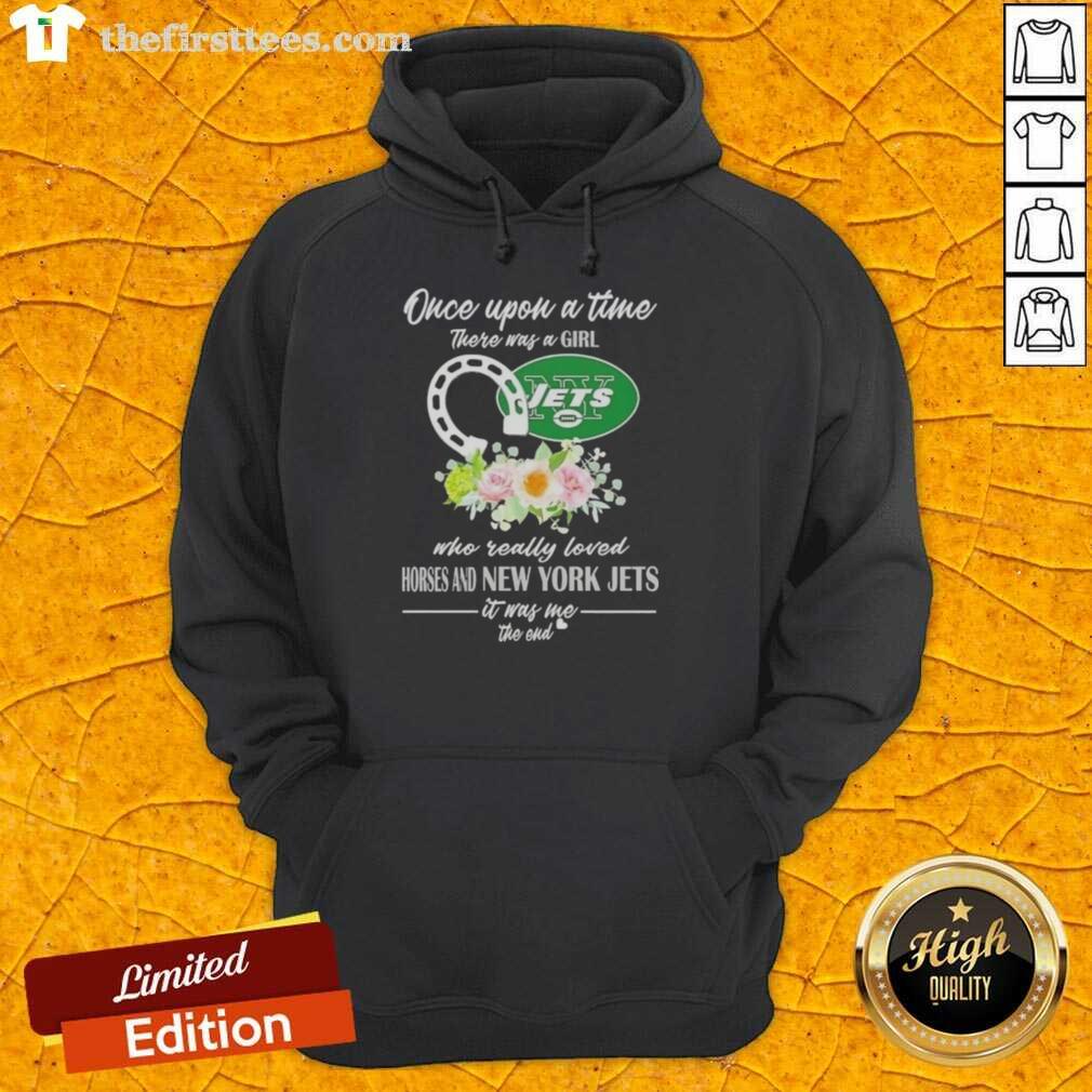 Alt Text: Good Once Upon A Time hoodie featuring a girl, horses, and New York Jets design, perfect for fans and cozy wear.